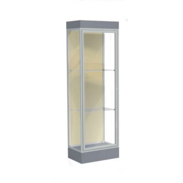 Waddell Display Case Of Ghent Edge Lighted Floor Case, Silk Back, Satin Frame, 6" Carbon Mesh Base, 24"W x 76"H x 20"D 91LFSK-SN-CM